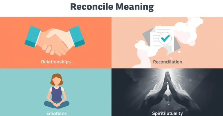 Illustration showing reconcile in relationships, finance, emotions, and spirituality for better understanding of the term