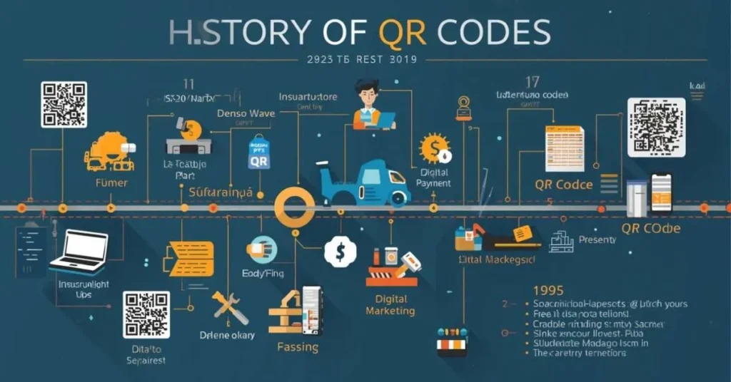 Timeline showing the origin and evolution of QR codes.