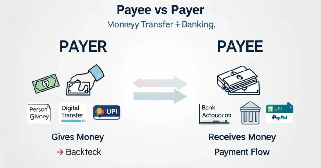 Payee vs Payer money flow infographic showing key difference