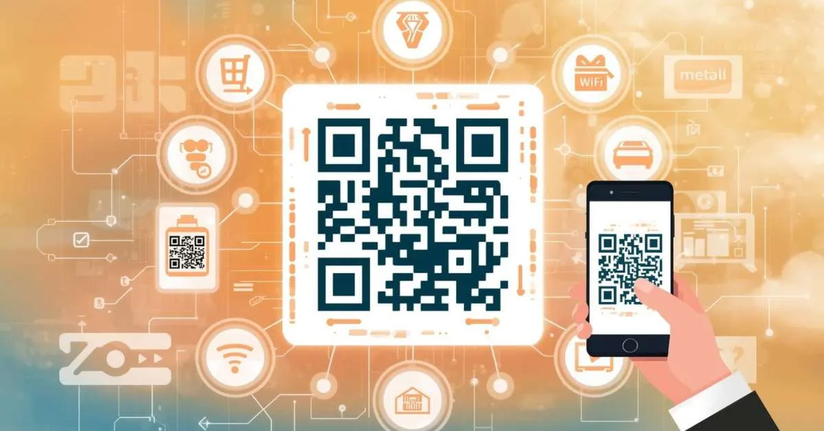 QR code with smartphone scanning and digital icons