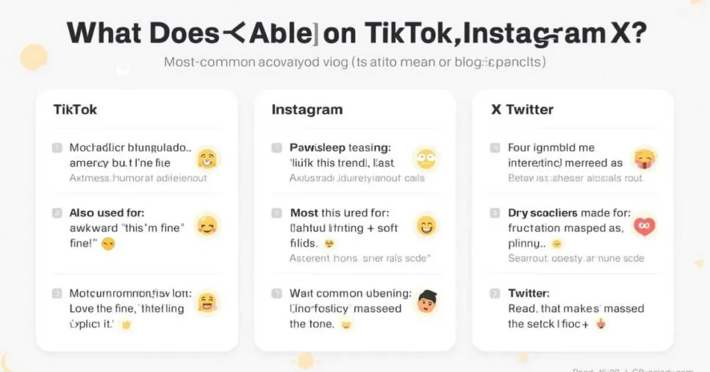 Infographic showing what 🙃 means on TikTok, Instagram, and X with common meanings and example captions.