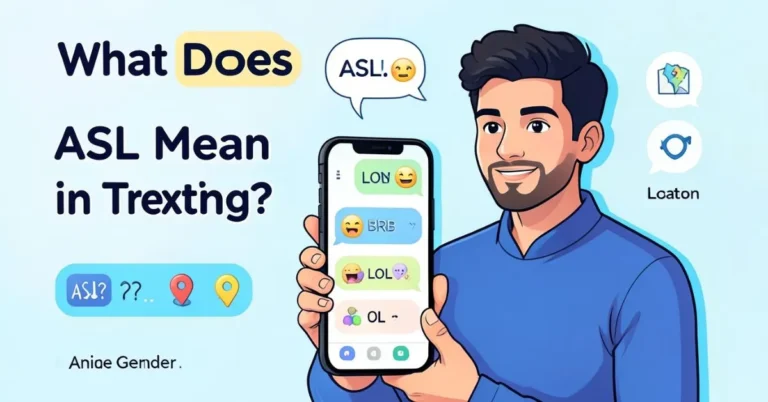 Feature image showing ASL texting slang with age, Gender, location icons on a smartphone screen.