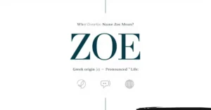 Zoe name meaning graphic: Greek ζωή (zōē), “life,” pronunciation ZOH-ee