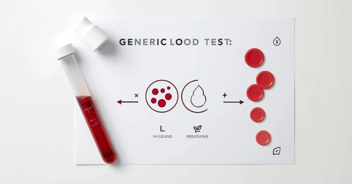 High hematocrit blood test illustration with CBC report and concentrated red blood cells