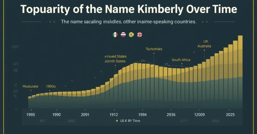 Timeline showing the popularity of the name Kimberly from 1960s to 2025 in major countries
