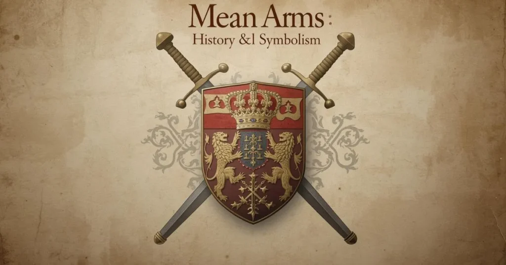 Medieval coat of arms with heraldic symbols and crossed swords