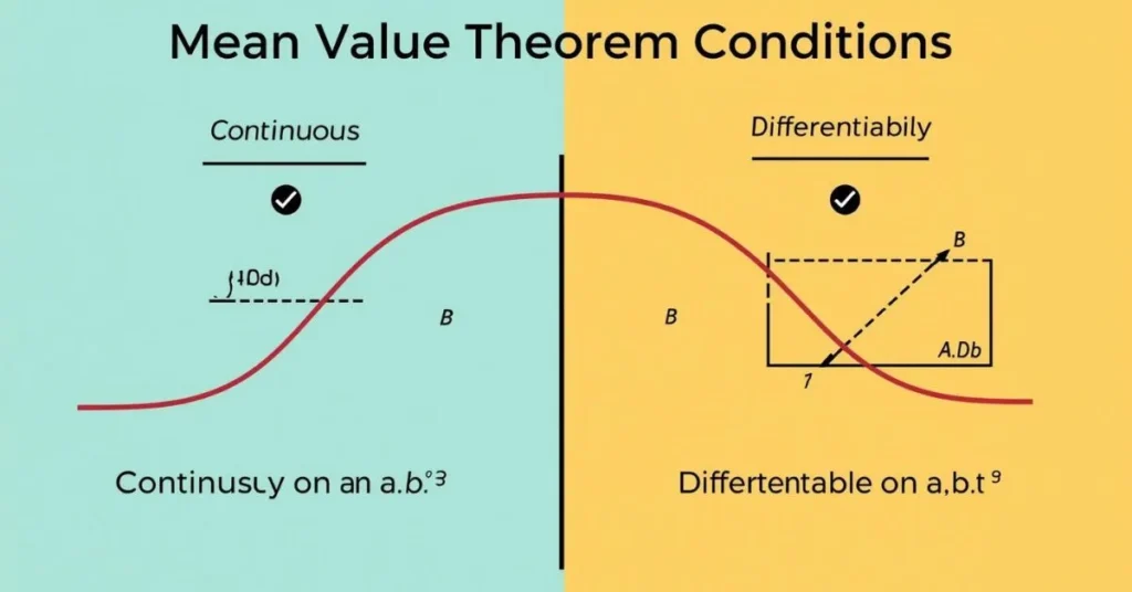 Diagram showing continuity and differentiability conditions of the mean value theorem.