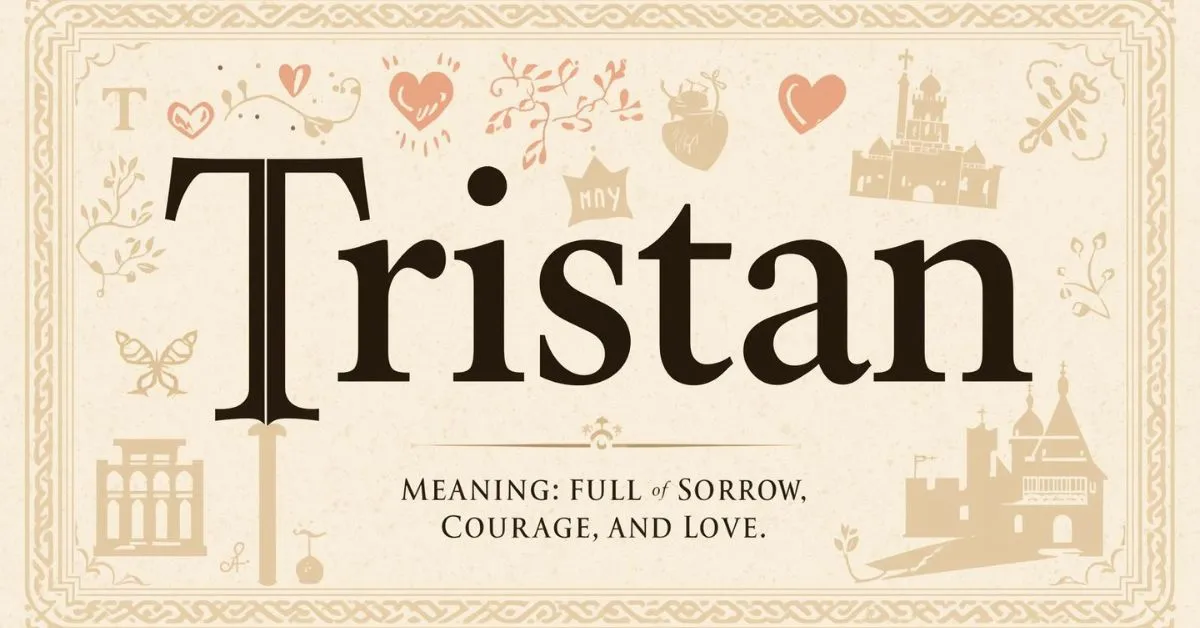 Tristan name meaning illustration with Celtic patterns and medieval symbolism