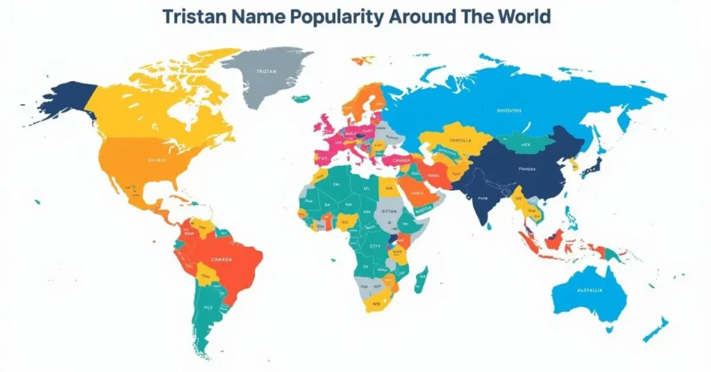 World map highlighting countries where Tristan is popular