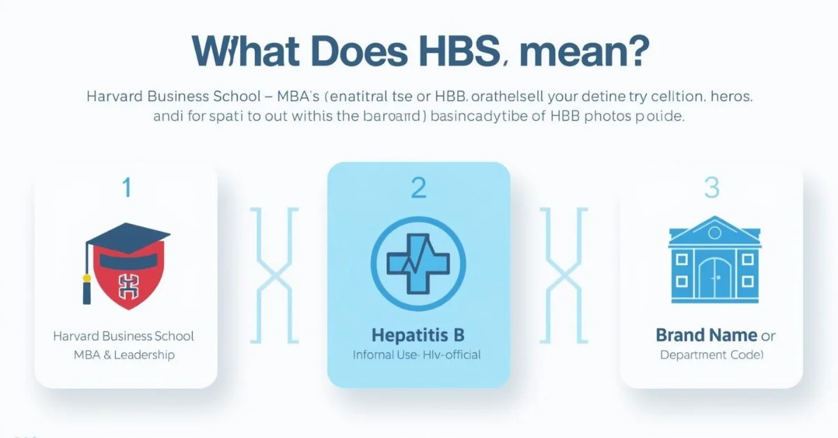 Infographic explaining HBS meaning in education, medical, and corporate contexts