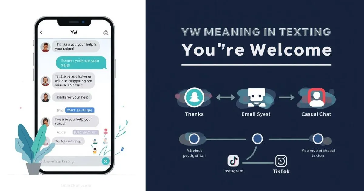 Feature image showing YW meaning in texting with chat example and messaging app icons