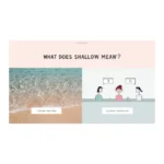 Split image showing shallow water and the figurative meaning of shallow as surface-level thinking.