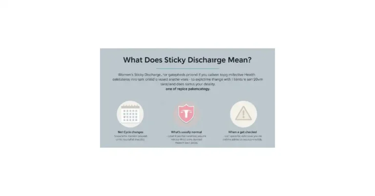 Clean health infographic about sticky discharge, cycle changes, and when to seek medical advice.