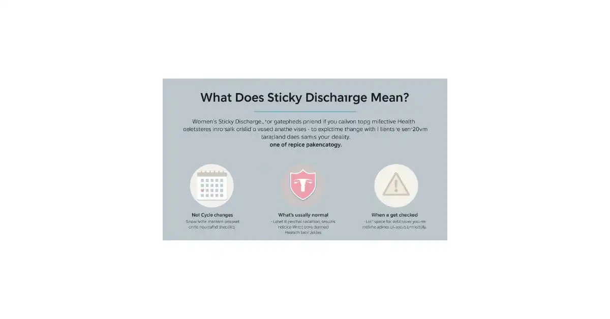 Clean health infographic about sticky discharge, cycle changes, and when to seek medical advice.