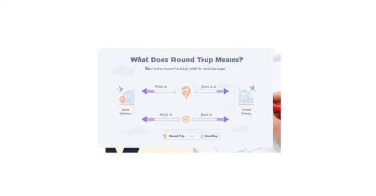 Simple travel graphic showing a round trip from start to destination and back again