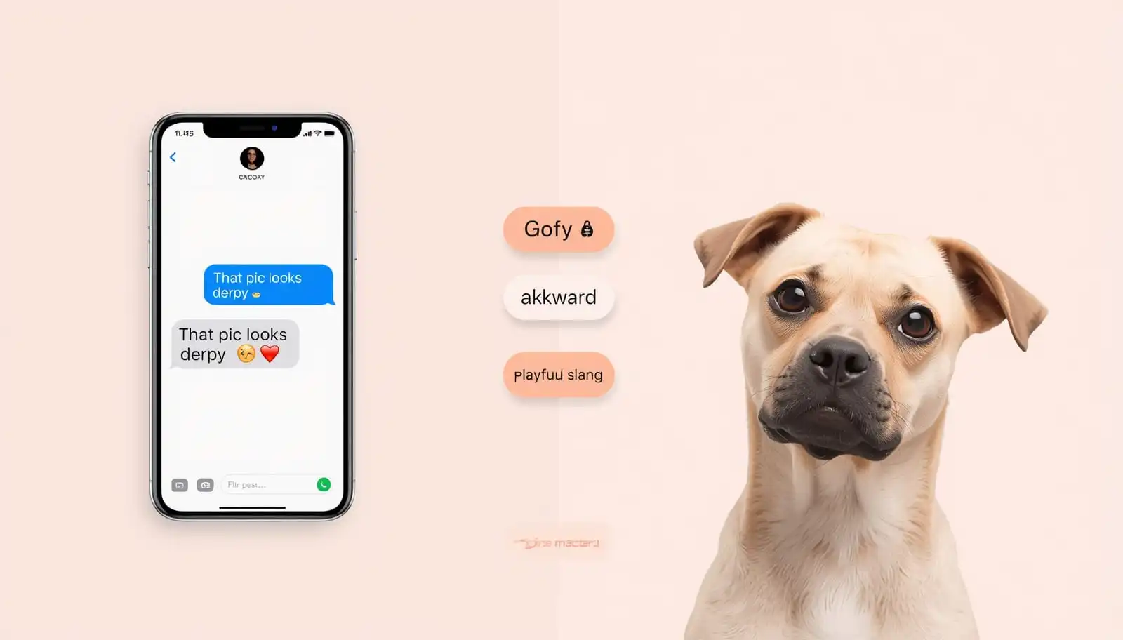 Phone chat and goofy dog illustrating the meaning of derpy in slang.