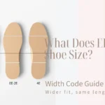 Comparison image showing standard, D, EE or 2E, and 4E shoe widths with EE highlighted as wider not longer.
