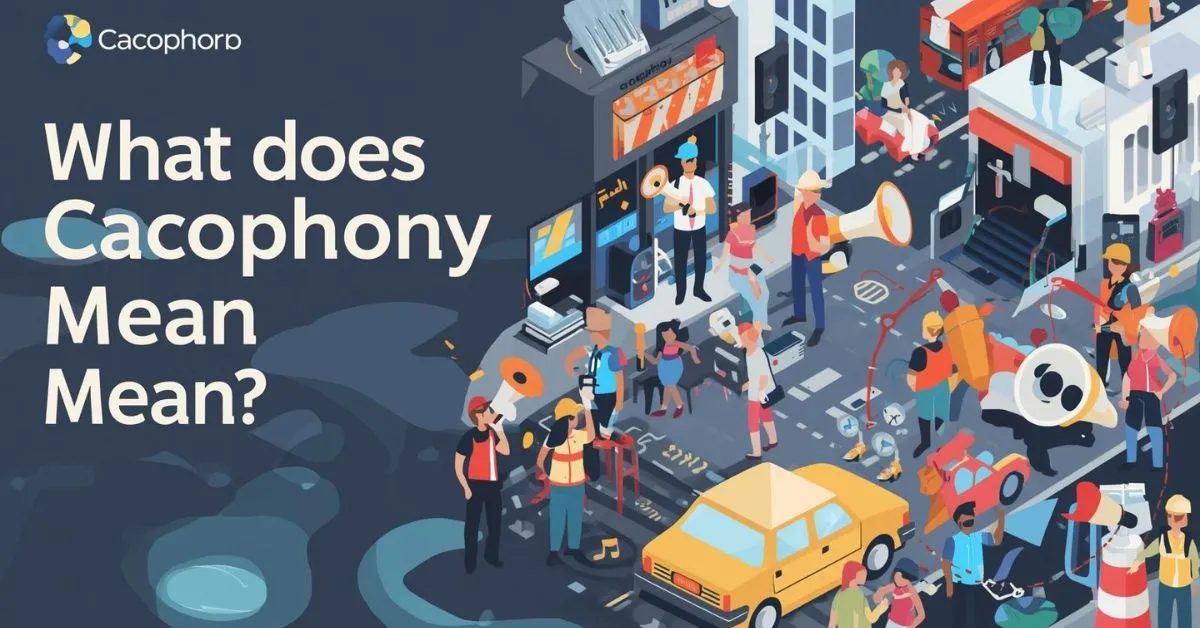 Cacophony meaning illustrated with clashing city sounds