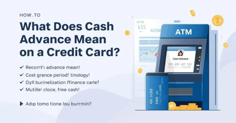 Credit card, ATM, and billing statement illustrating cash advance meaning and fees