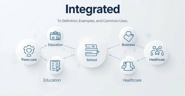 Icons from different fields joining into one connected system to show the meaning of integrated.