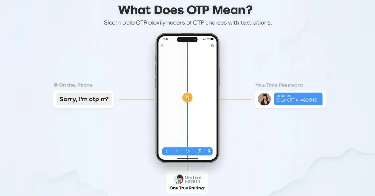 Graphic showing the three meanings of OTP in text: on the phone, one-time password, and one true pairing.