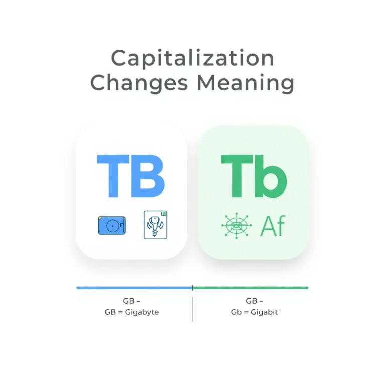Graphic explaining how TB and Tb can have different meanings based on capitalization.