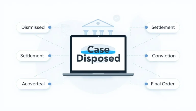 Court status screen explaining case disposed meaning