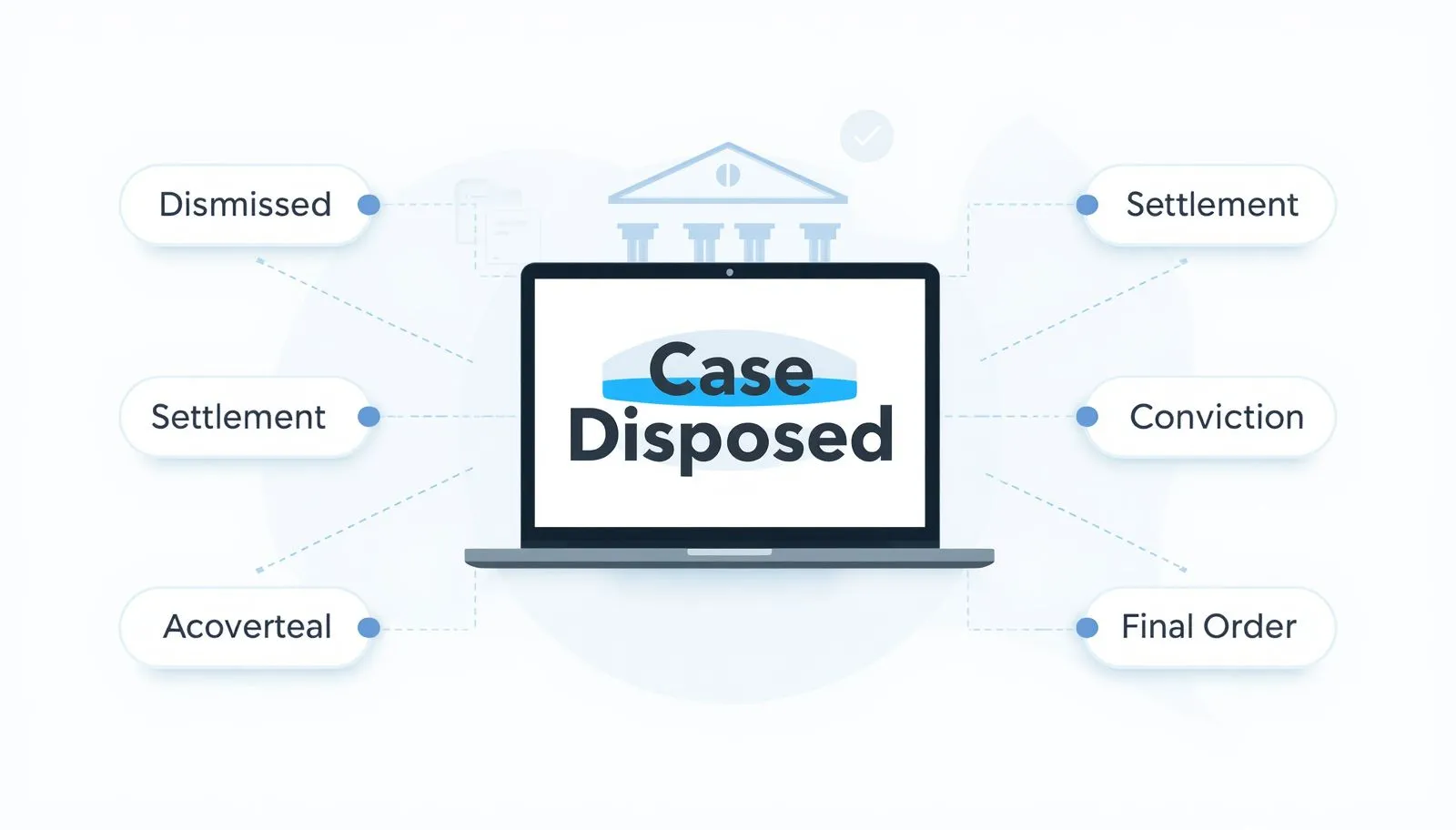 Court status screen explaining case disposed meaning