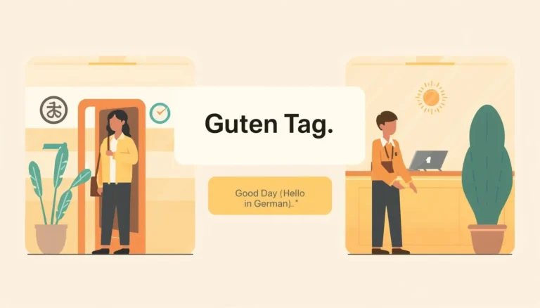 Guten Tag meaning as good day or hello in German.