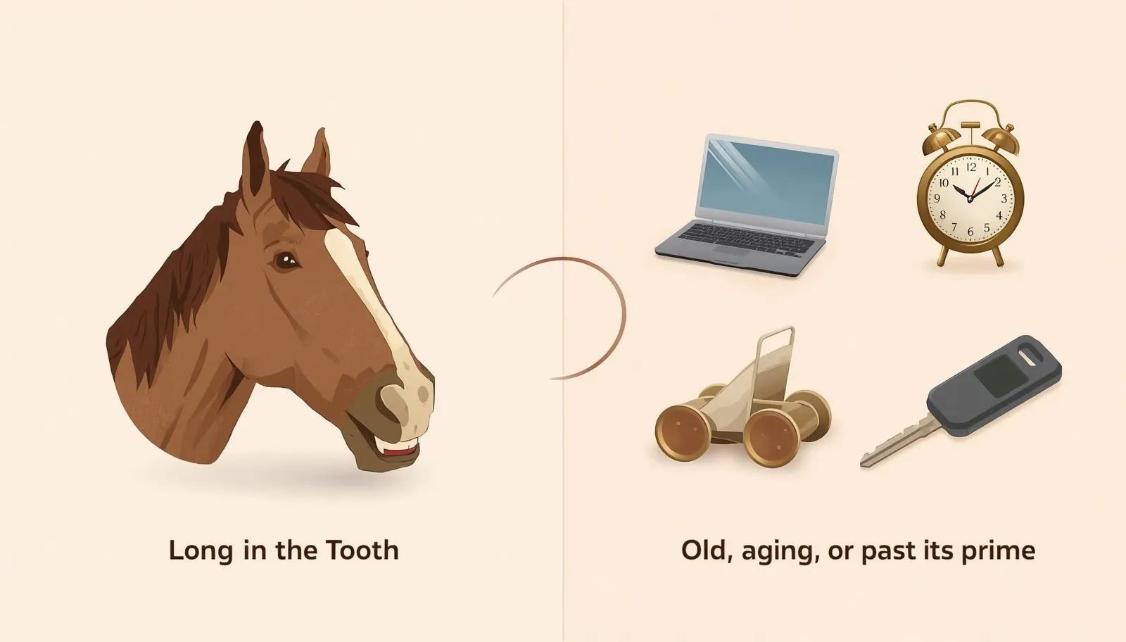 Long in the tooth idiom meaning with horse and aging objects