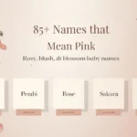 Pink baby name cards with rose, blossom, and coral meanings.