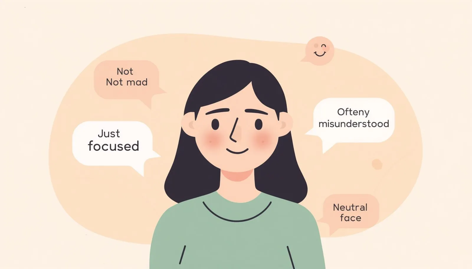 Neutral face illustration explaining what RBF means