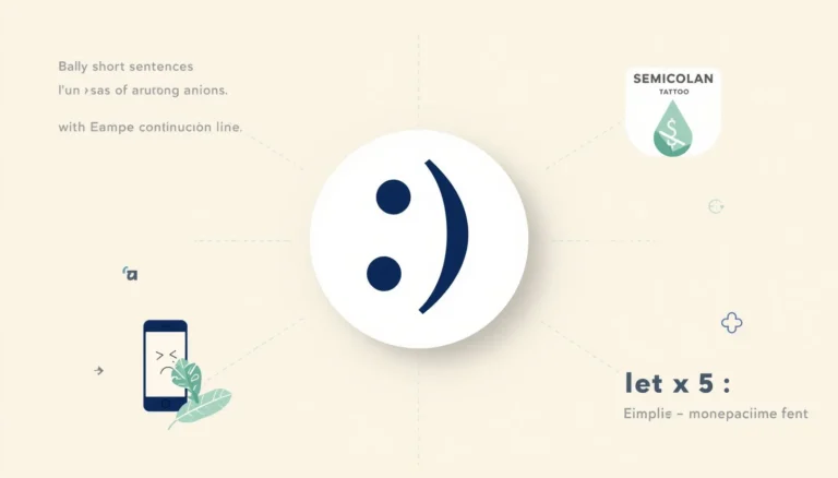 Semicolon symbol showing meanings in writing, tattoos, texting, and code.