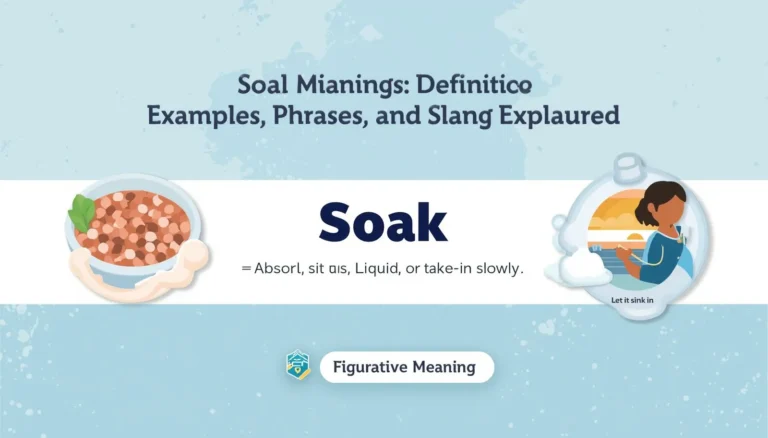 Visual explainer of soak meaning with water, fabric, and absorption examples