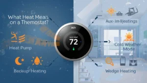Thermostat showing aux heat mode in winter