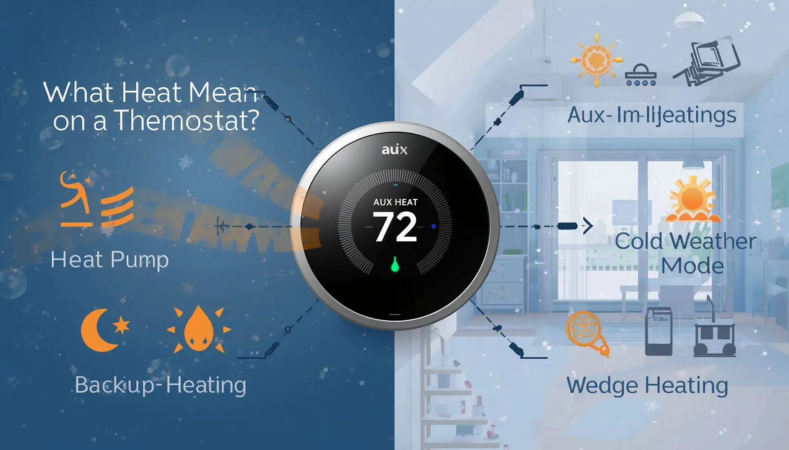 Thermostat showing aux heat mode in winter