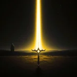 Glowing yellow energy sword symbolizing protection, balance, and a new path.