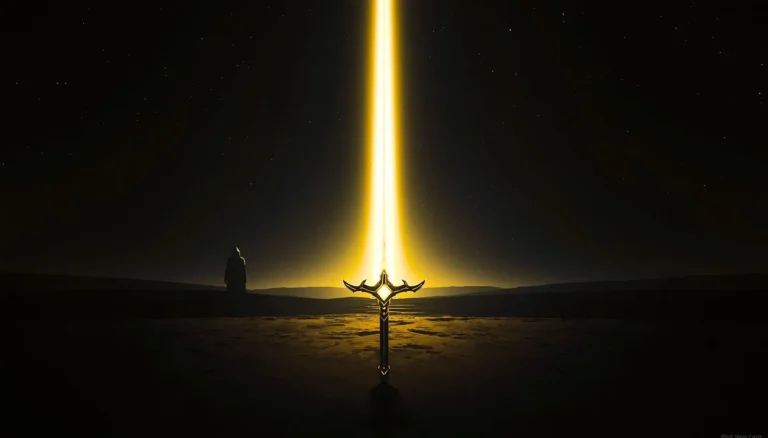 Glowing yellow energy sword symbolizing protection, balance, and a new path.