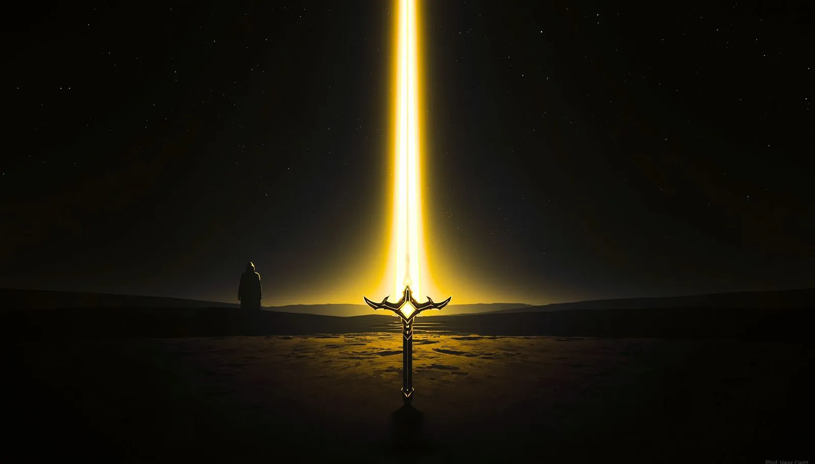 Glowing yellow energy sword symbolizing protection, balance, and a new path.
