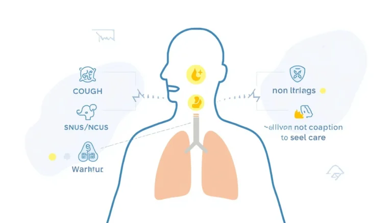 Medical illustration explaining yellow phlegm, cough, sinus drainage, and warning signs.