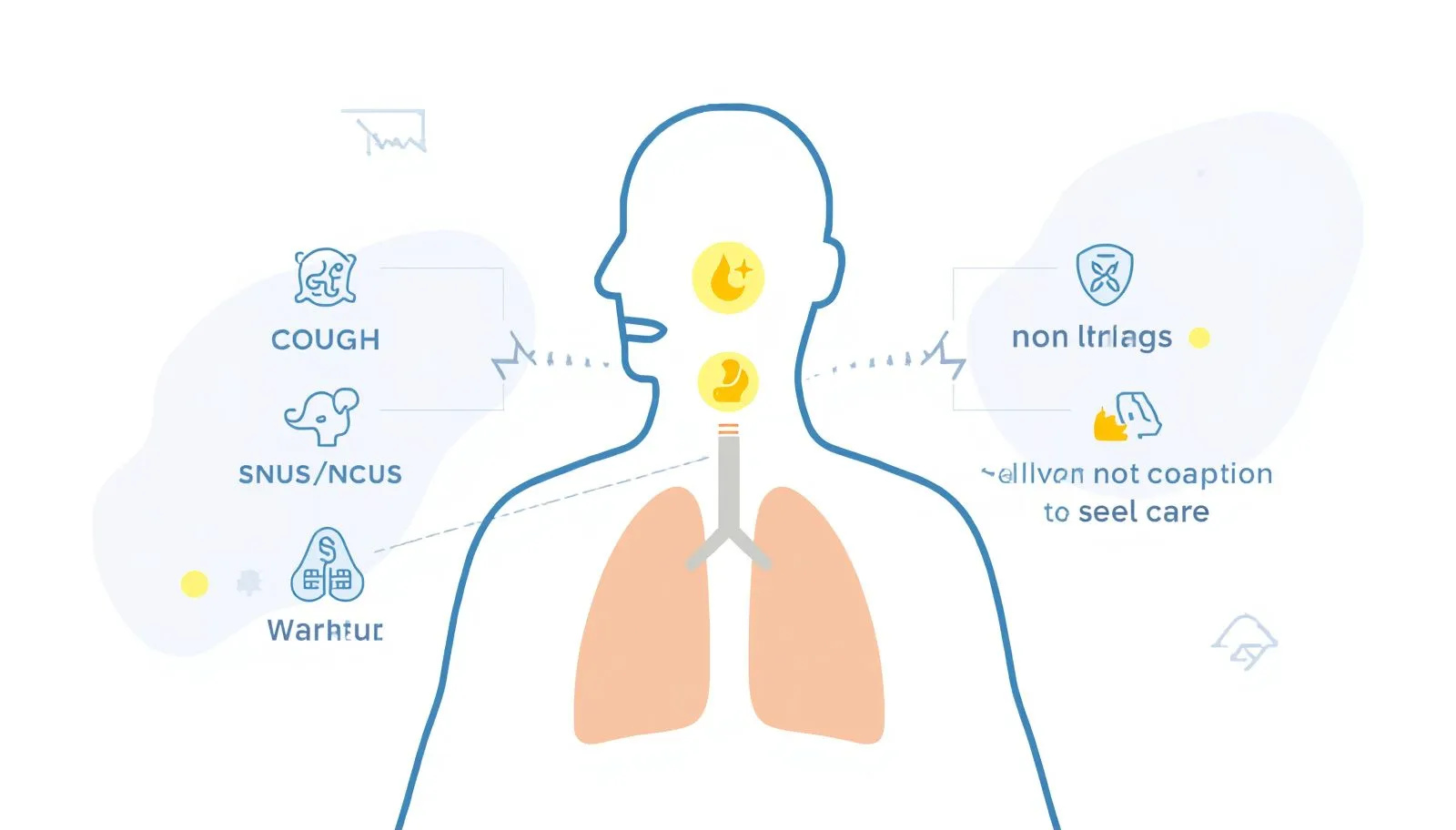 Medical illustration explaining yellow phlegm, cough, sinus drainage, and warning signs.